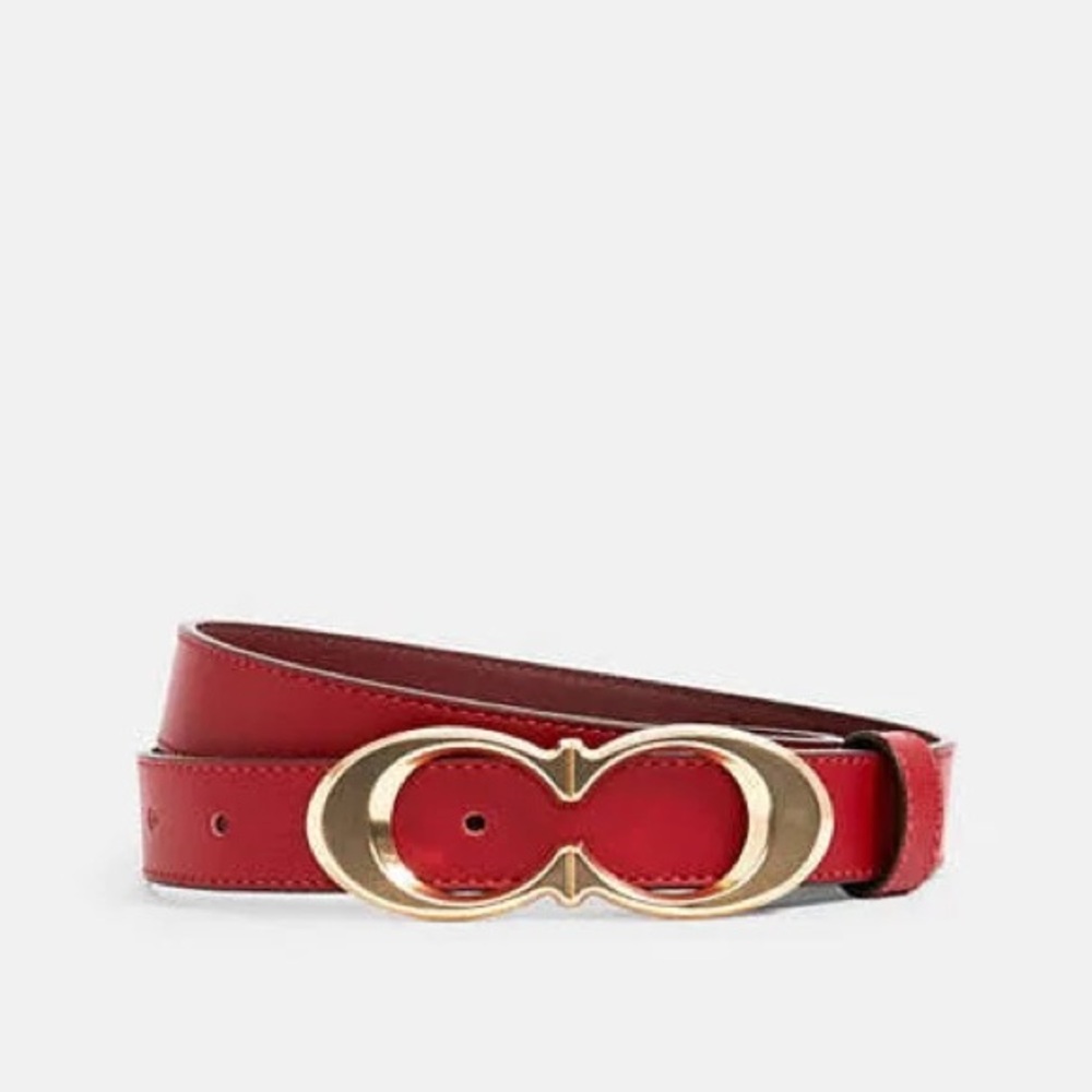 New Coach Red Double C Signature Buckle Belt, 25 mm